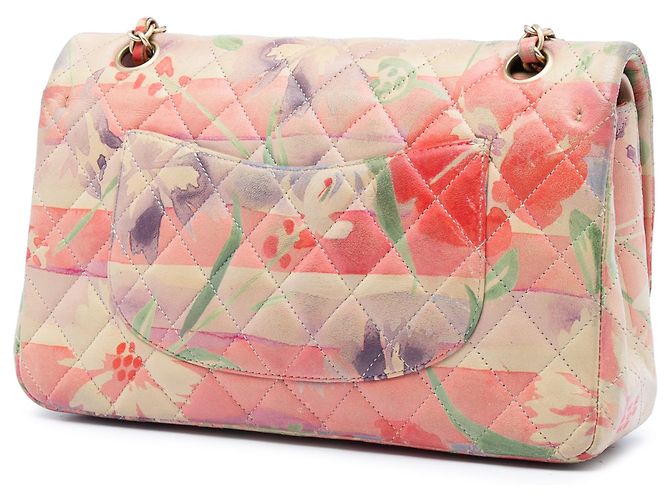 Chanel Orange Medium Classic Lambskin Tropical Flower Print Double Flap Arancione Pesca - vista 2