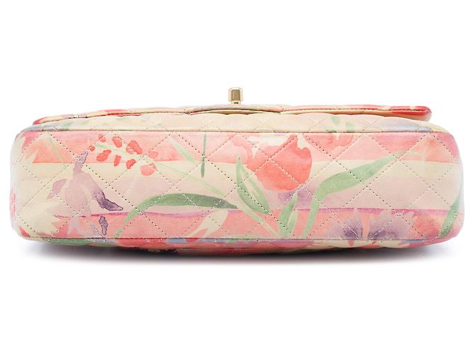 Chanel Orange Medium Classic Lambskin Tropical Flower Print Double Flap Arancione Pesca - vista 3