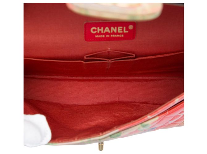Chanel Orange Medium Classic Lambskin Tropical Flower Print Double Flap Arancione Pesca - vista 4