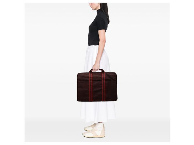Hermès Red Toile Fourre Tout Porte Documents Rosso Bordò - vista 6