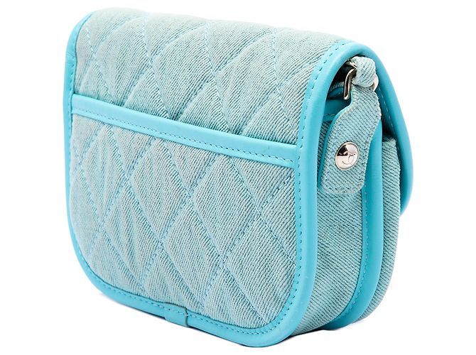 Chanel Blue Mini CC gesteppte Denim Messenger Flap Blau Türkis - Ansicht 2