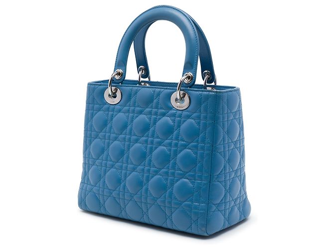 Lady Dior in agnello cannage blu, misura Medium - vista 2