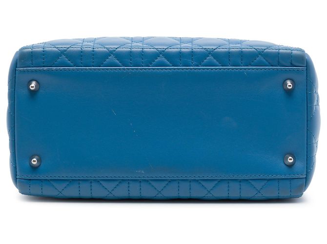 Lady Dior in agnello cannage blu, misura Medium - vista 3