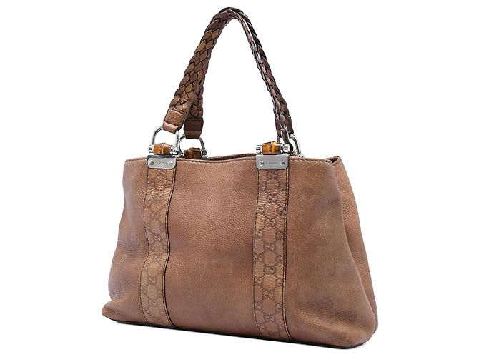 Bamboo Gucci Libeccio Tote aus braunem Guccissima-besetztem Kalbsleder in Größe Medium - Ansicht 2