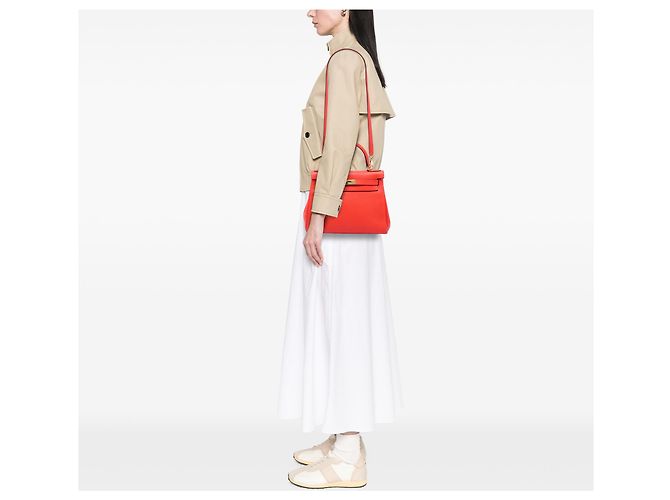 Hermès Orange Clemence Kelly II Retourne 28 Rosso Arancione - vista 6