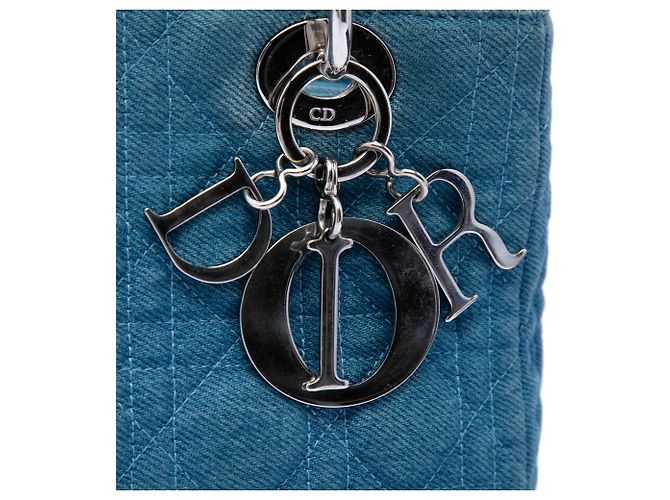Lady Dior in denim blu Cannage con manici in acrilico Medium - vista 5