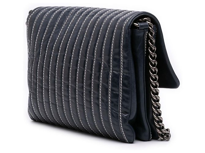 Chanel Blue Large Vertical Quilted Lambskin Stitched Single Flap Azul Azul marino - vista 2