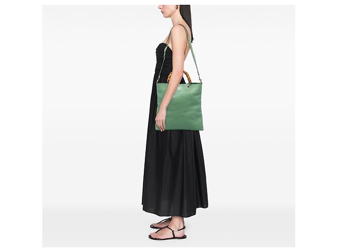 Borsa Tote Bamboo Shopper in pelle di vitello alta verde Gucci - vista 5