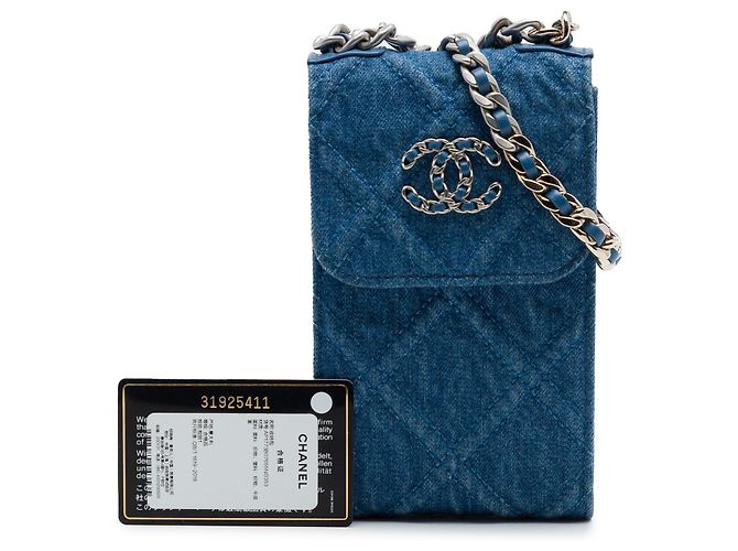 Portacellulare Chanel Blue Denim 19 con catena - vista 7