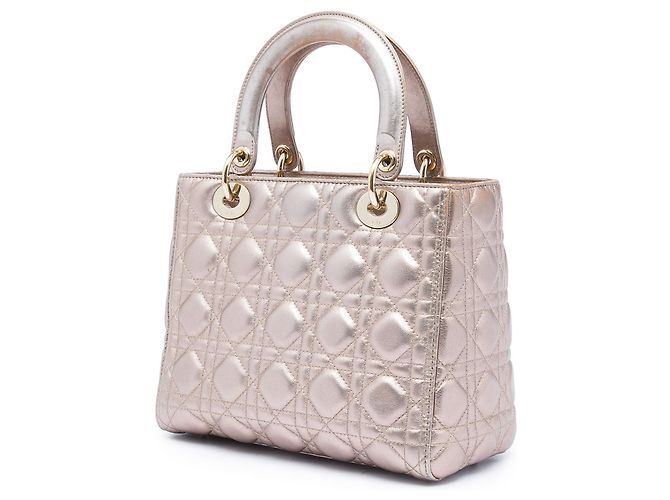 Dior Gold Medium Metallic Lambskin Cannage Lady Dior D'oro - vista 2