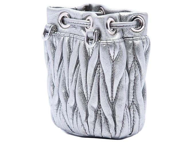Borsa a secchiello Miu Miu Silver Mini Metallic Matelasse Nappa Crystal Chain Argento - vista 2