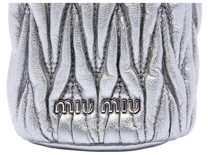 Borsa a secchiello Miu Miu Silver Mini Metallic Matelasse Nappa Crystal Chain Argento - vista 5