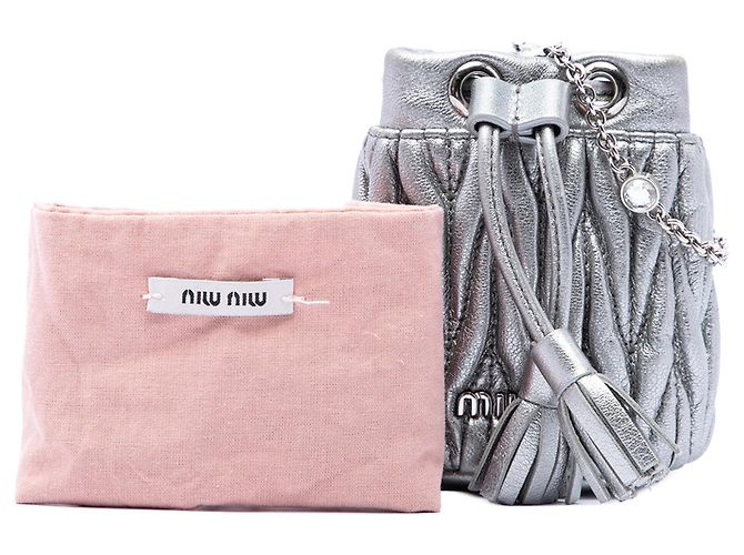 Borsa a secchiello Miu Miu Silver Mini Metallic Matelasse Nappa Crystal Chain Argento - vista 7