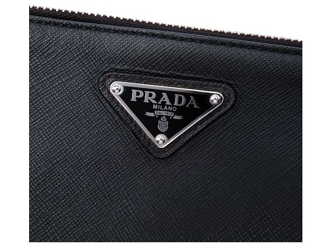 Clutch da polso in Saffiano nero Prada - vista 5
