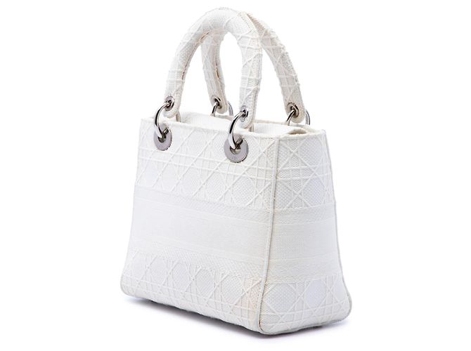 Dior Cannage Lady D Lite aus weißem Canvas, Größe Medium - Ansicht 2