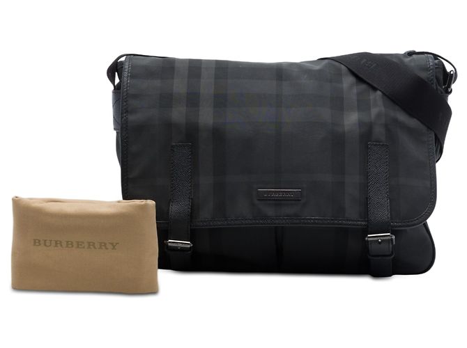 Borsa a tracolla in nylon a quadri Burberry Gray Smoke Marrone - vista 7