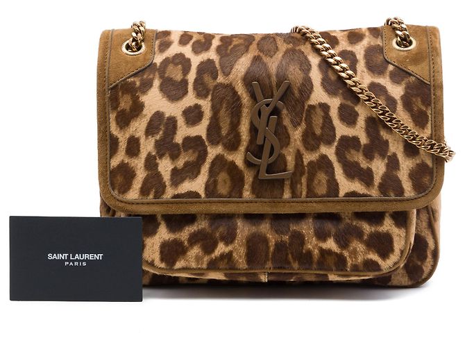 Saint Laurent Niki stampa leopardata in pelo di baby pony marrone - vista 7