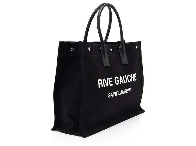 Tote Large Rive Gauche em canvas e couro de vitelo Saint Laurent Preto - vista 2