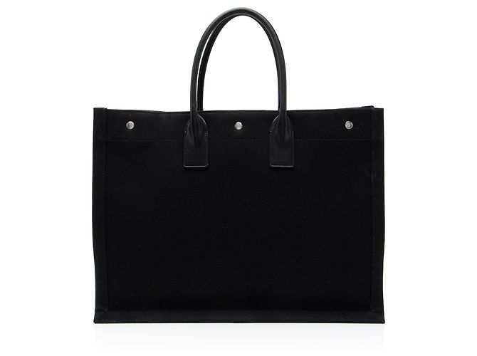 Tote Large Rive Gauche em canvas e couro de vitelo Saint Laurent Preto - vista 3