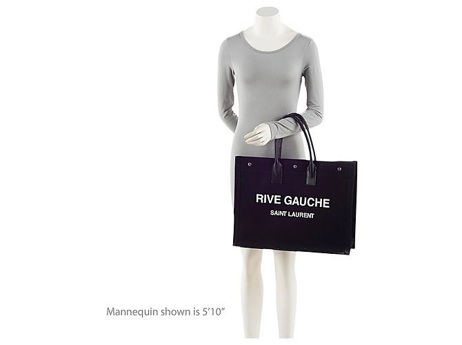 Tote Large Rive Gauche em canvas e couro de vitelo Saint Laurent Preto - vista 5