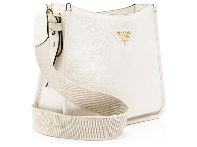 Prada Vitello Daino Logo Medium Soft Messenger Bianco - vista 2