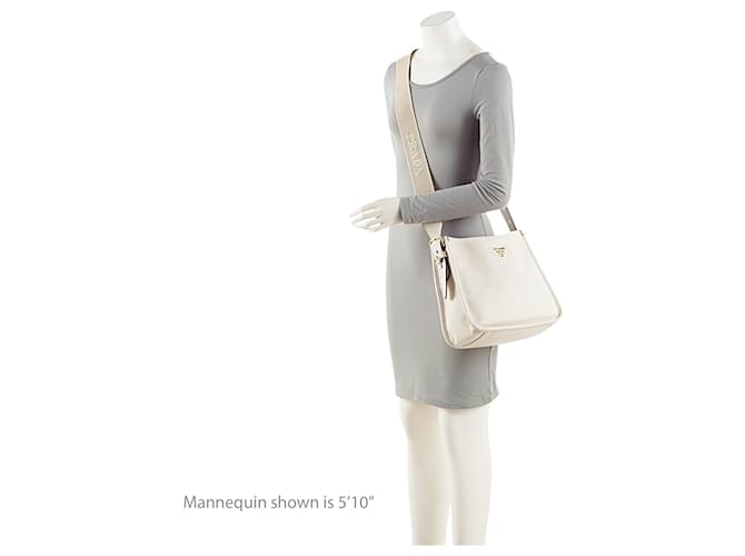 Prada Vitello Daino Logo Medium Soft Messenger Bianco - vista 5