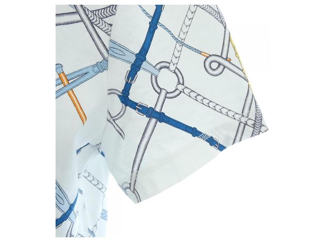Hermès T-shirt Hermes PARCOURS SANS FAUTE Bianco Blu - vista 6