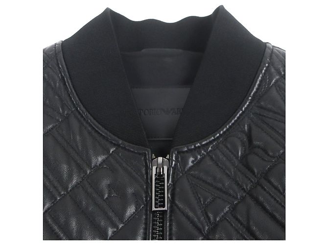 Blouson en cuir d'agneau Emporio Armani Noir - vue 2