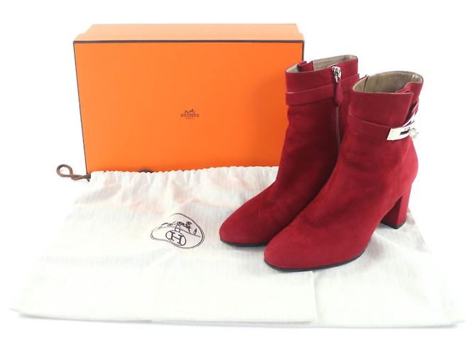 Hermès Saint Germain35.5 Wildleder-Short-Boots Braun Bordeaux - Ansicht 2