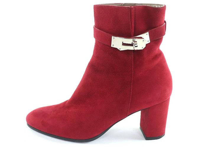Hermès Saint Germain35.5 Wildleder-Short-Boots Braun Bordeaux - Ansicht 5