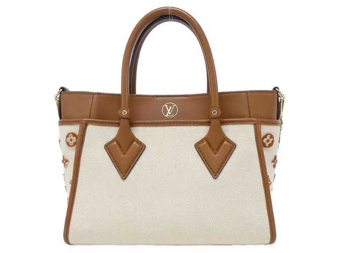 Borsa On My Side in tela e pelle di vitello Louis Vuitton Beige - vista 2