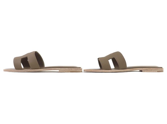 Hermès Hermes Oran37 Leder Flache Sandalen Braun Taupe - Ansicht 3