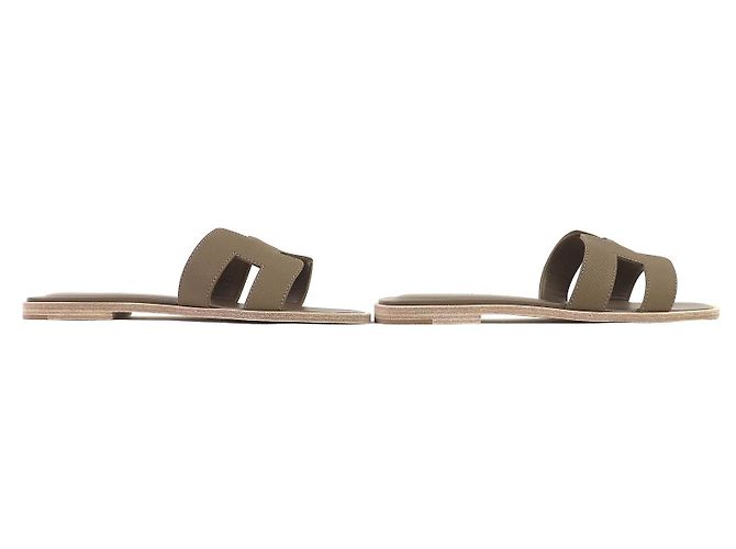 Hermès Hermes Oran37 Leder Flache Sandalen Braun Taupe - Ansicht 4