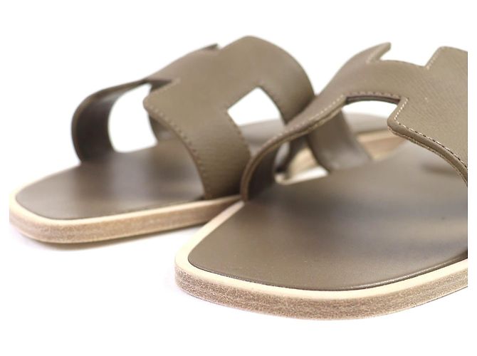 Hermès Hermes Oran37 Leder Flache Sandalen Braun Taupe - Ansicht 5