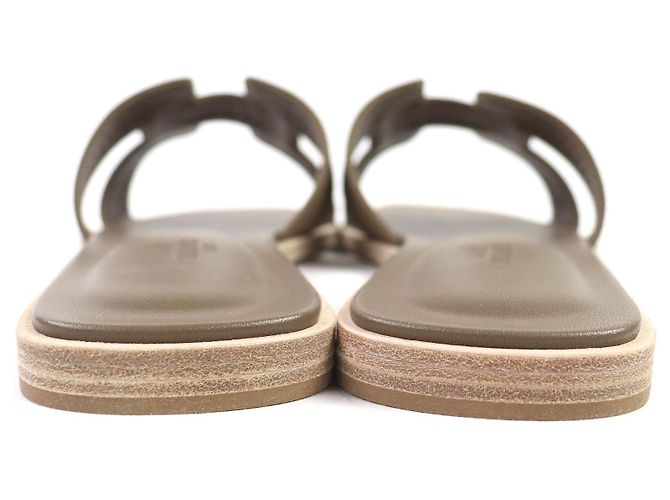 Hermès Hermes Oran37 Leder Flache Sandalen Braun Taupe - Ansicht 6