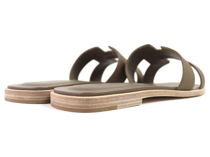 Hermès Hermes Oran37 Leder Flache Sandalen Braun Taupe - Ansicht 7