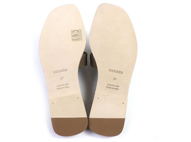 Hermès Hermes Oran37 Leder Flache Sandalen Braun Taupe - Ansicht 8