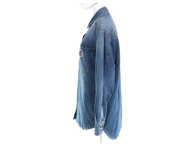 Gucci Interlocking G Brosche Denim Langarmhemd Blau - Ansicht 2