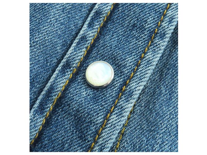 Gucci Interlocking G Brosche Denim Langarmhemd Blau - Ansicht 7
