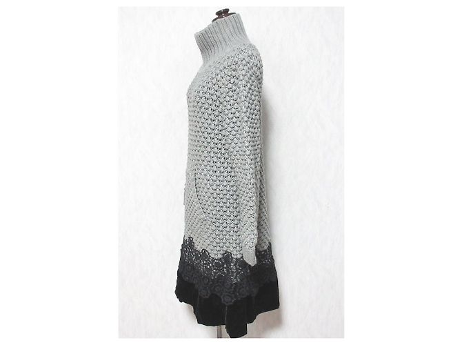 Autre Marque Manoush Strickkleid mit Häkeloptik und hohem Ausschnitt Braun - Ansicht 3