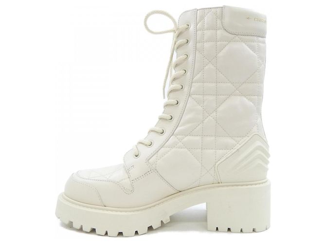 Christian Dior Cannage gesteppte Kalbsleder-Stiefel Weiß - Ansicht 2