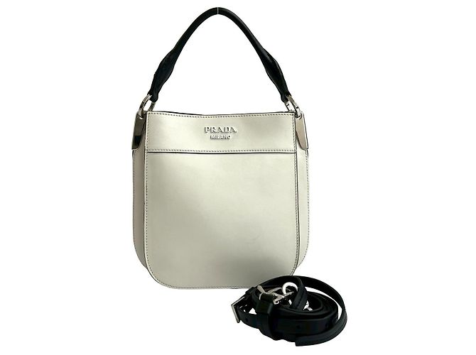 Bolso 2way de cuero Prada Negro Blanco - vista 2