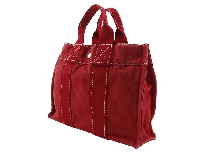 Hermès Borsa in tela Hermes DeauvillePM Rosso - vista 2