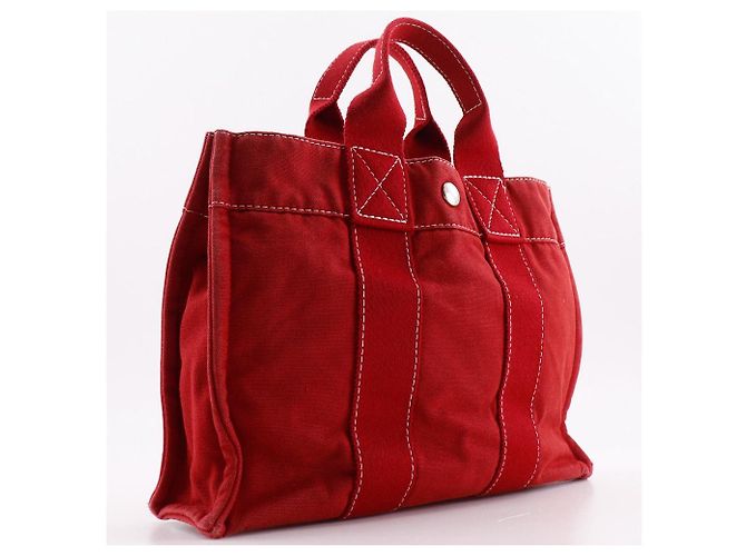 Hermès Borsa in tela Hermes DeauvillePM Rosso - vista 3