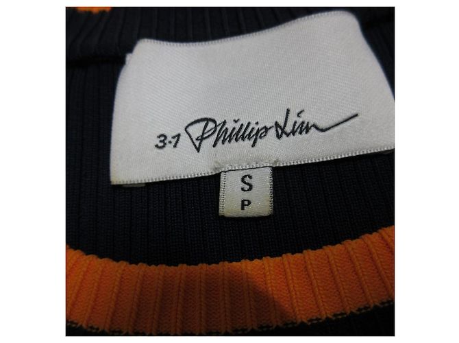 Autre Marque 3.1 Phillip Lim Rippstrick-Oberteil mit Plisseeärmeln Blau Marineblau - Ansicht 13