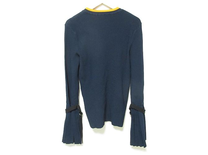 Autre Marque 3.1 Phillip Lim Rippstrick-Oberteil mit Plisseeärmeln Blau Marineblau - Ansicht 2