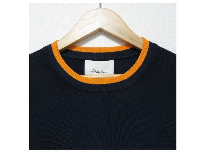 Autre Marque 3.1 Phillip Lim Rippstrick-Oberteil mit Plisseeärmeln Blau Marineblau - Ansicht 3