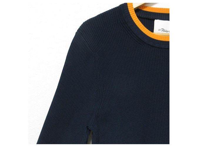 Autre Marque 3.1 Phillip Lim Rippstrick-Oberteil mit Plisseeärmeln Blau Marineblau - Ansicht 4