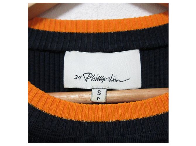 Autre Marque 3.1 Phillip Lim Rippstrick-Oberteil mit Plisseeärmeln Blau Marineblau - Ansicht 6