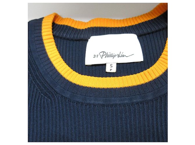Autre Marque 3.1 Phillip Lim Rippstrick-Oberteil mit Plisseeärmeln Blau Marineblau - Ansicht 9